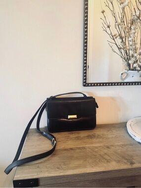 Classic Black Leather Crossbody Purse with Gold Accent | Worthington